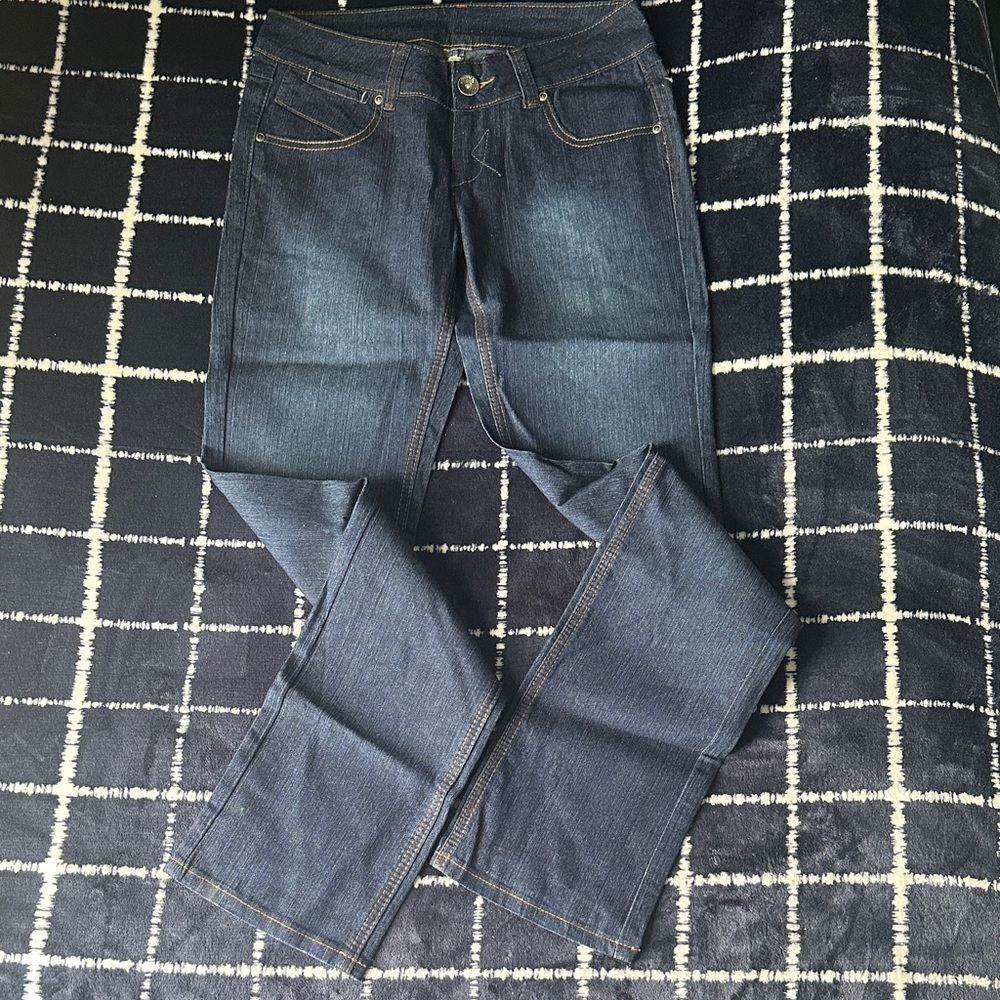 Dark Blue Jeans with Yellow Stitching